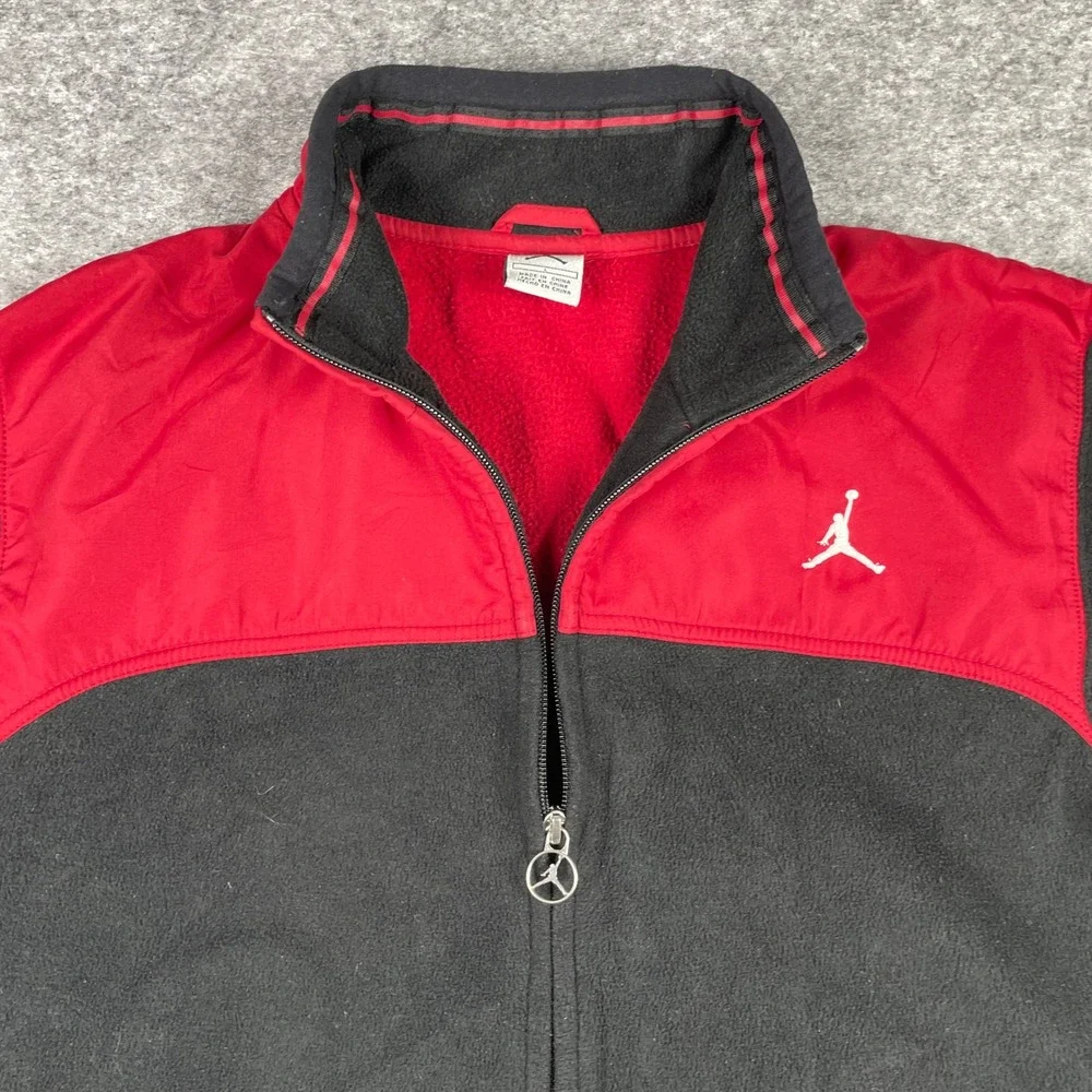 Jordan Fleece Jacket Mens L Black Red Full Zip Colorblock Jumpman Mock Neck